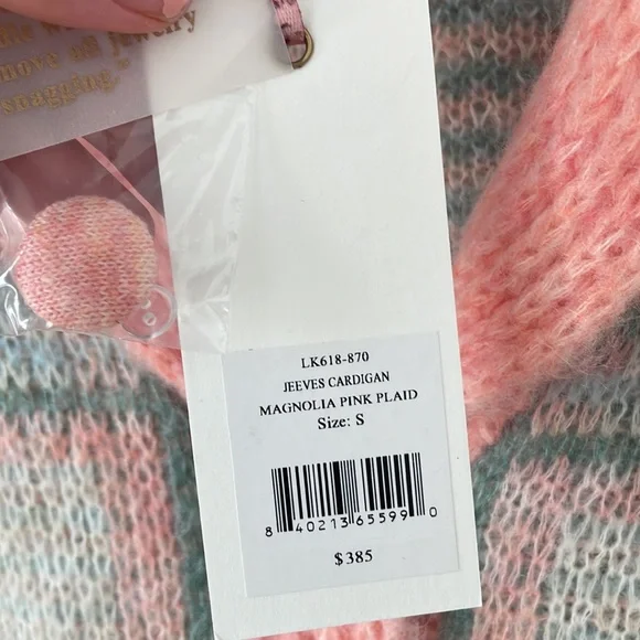 Love Shack Fancy Jeeves Plaid Button Down Wool Cardigan NWT Small Pink Preppy - Picture 6 of 10